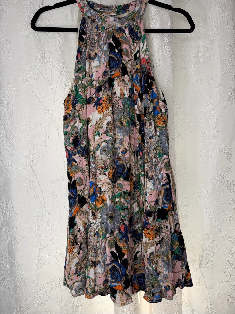 entro Pink Floral Halter Midi Dress with Blue & Green Accents